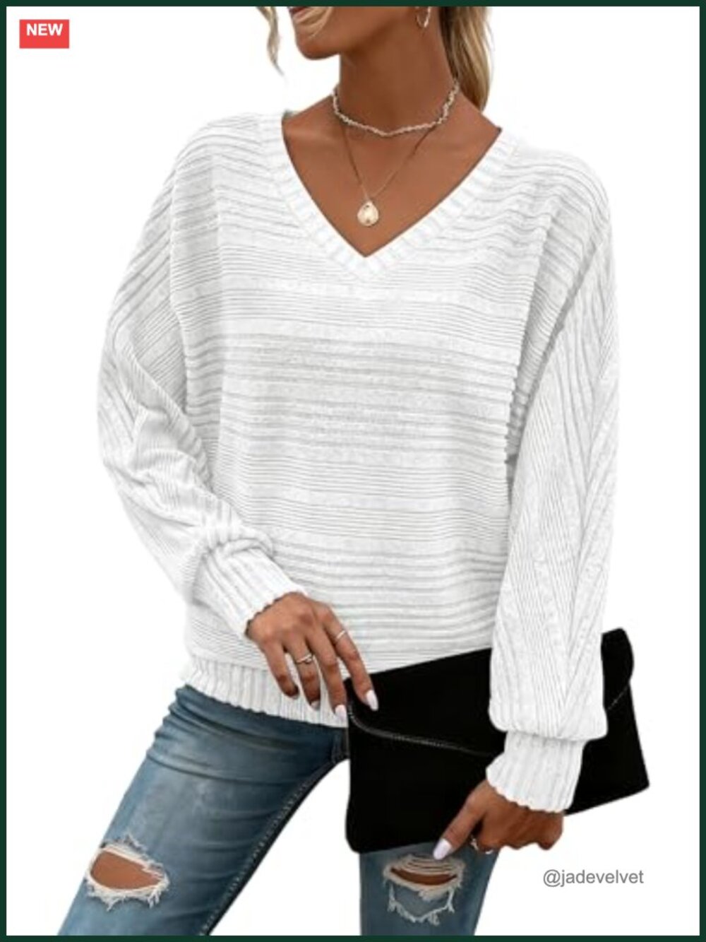 Women's V-Neck Tunic Top Long Sleeve Batwing Pullover Sweater